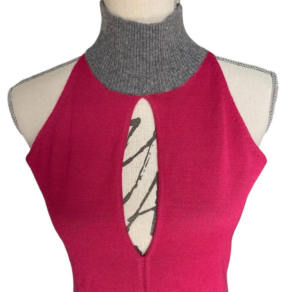 Oscar Leopold Pink/Grey Wool Blend Mock Neck Sleeveless Keyhole Knit Top (M) - Picture 6 of 11